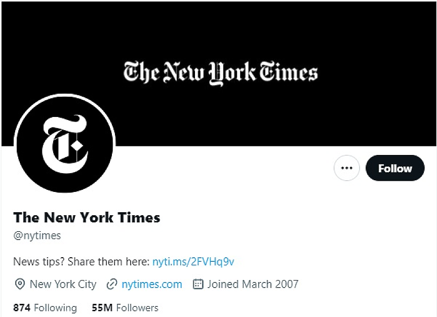 New York Times също няма да плаща за синя отметка в Twitter