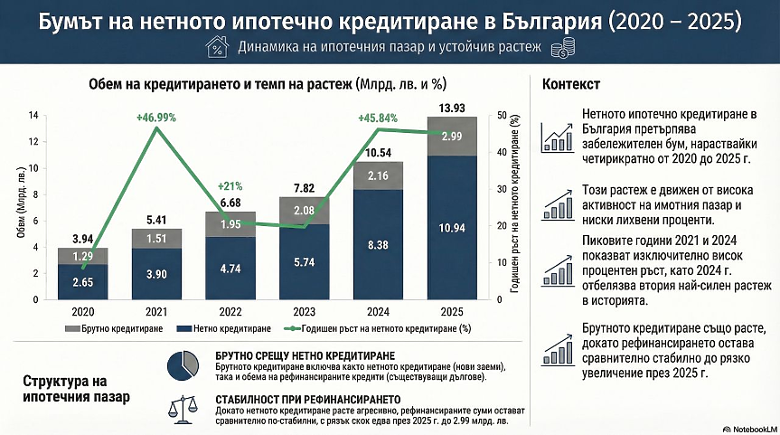 Ипотечно кредитиране между 2020 г. и 2025 г. / Данни: Мирослав Владимиров 