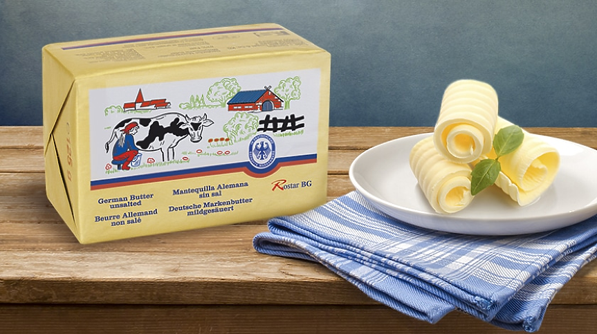 Кравето масло „Краварката“, което се произвежда в Германия по стандарта Deutsche Markenbutter; ©„Ростар БГ“ ООД